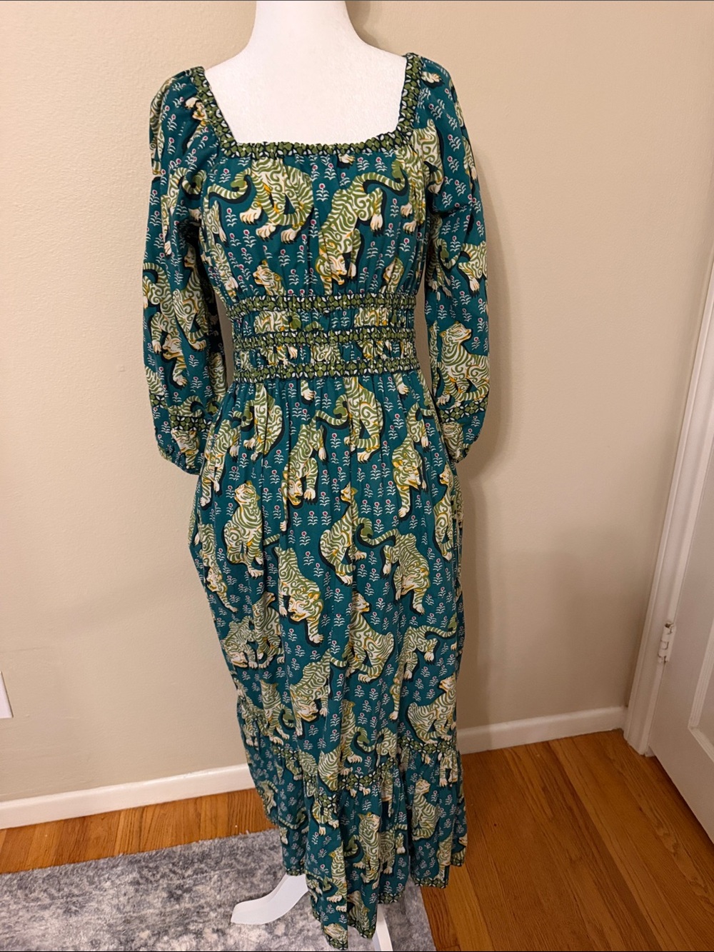 Printfresh Teal Floral Long Sleeve Maxi Dress